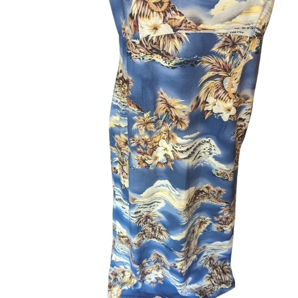 Hilo Hattie's Dress Hawaiian palm print sleeveless cotton blend Blue maxi Sz 12 - Picture 3 of 10
